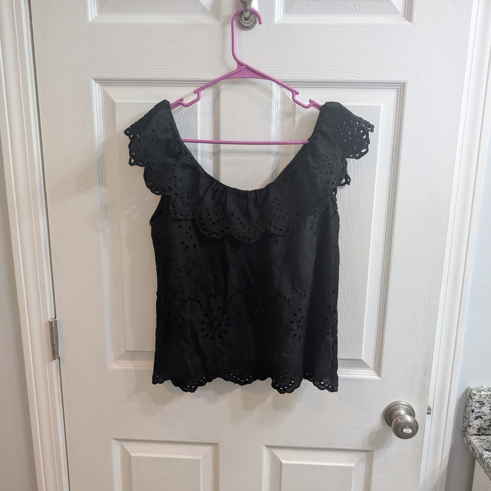 Andree Stroll Lace Blouse Eyelet Details Black Cotton - Size S